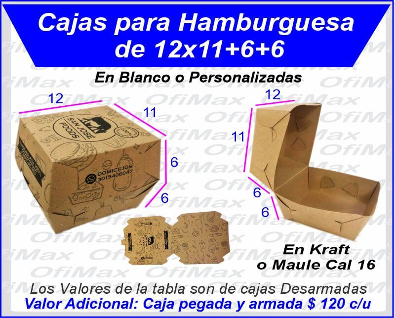 bases o cajas porta hamburhesas, bogota, colombia